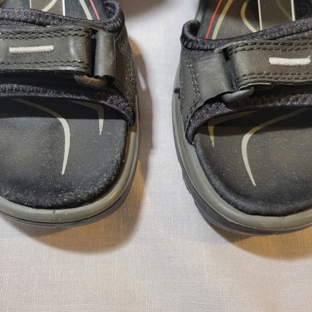 ECCO Offroad Yucatan Walking Sandals Tan Black Nubuck Leather EU 40 US 9-9.5 EUC